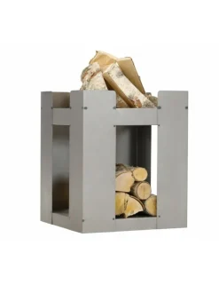 FARM COOK - Cheminée de jardin carré be 50x50 cm acier avec rangement bois-acier naturel---acier naturel