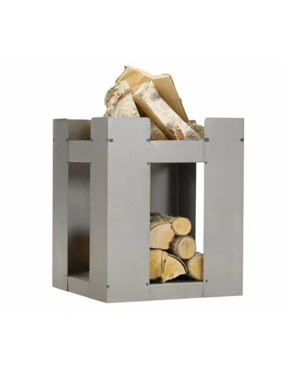 FARM COOK - Cheminée de jardin carré be 50x50 cm acier avec rangement bois-acier naturel---acier naturel