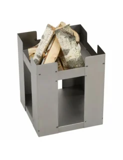 FARM COOK - Cheminée de jardin carré be 50x50 cm acier avec rangement bois-acier noir sablé---acier noir sablé