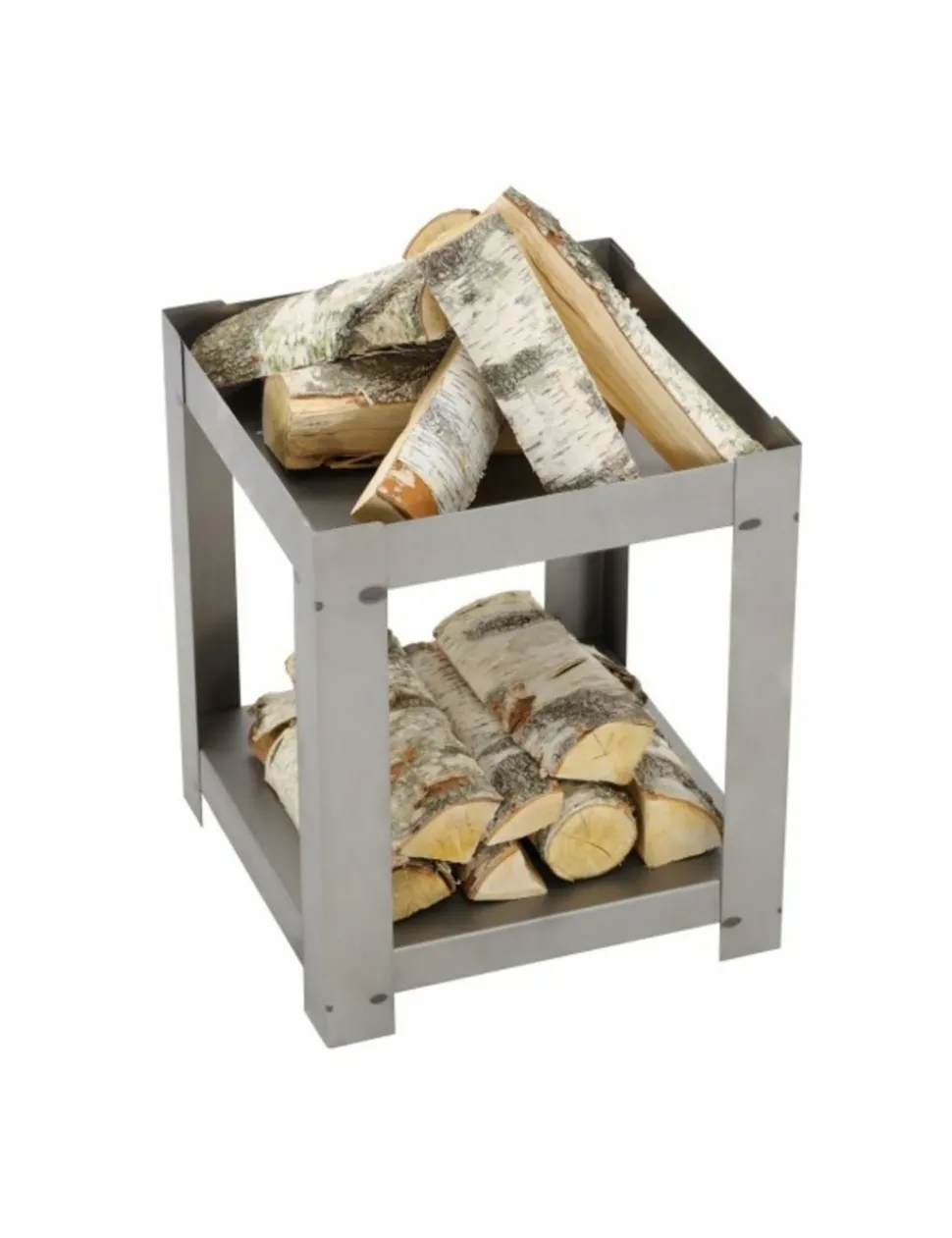 FARM COOK - Cheminée de jardin carré en acier balane 50x50 cm avec range bûches-acier naturel-50 ---acier naturel