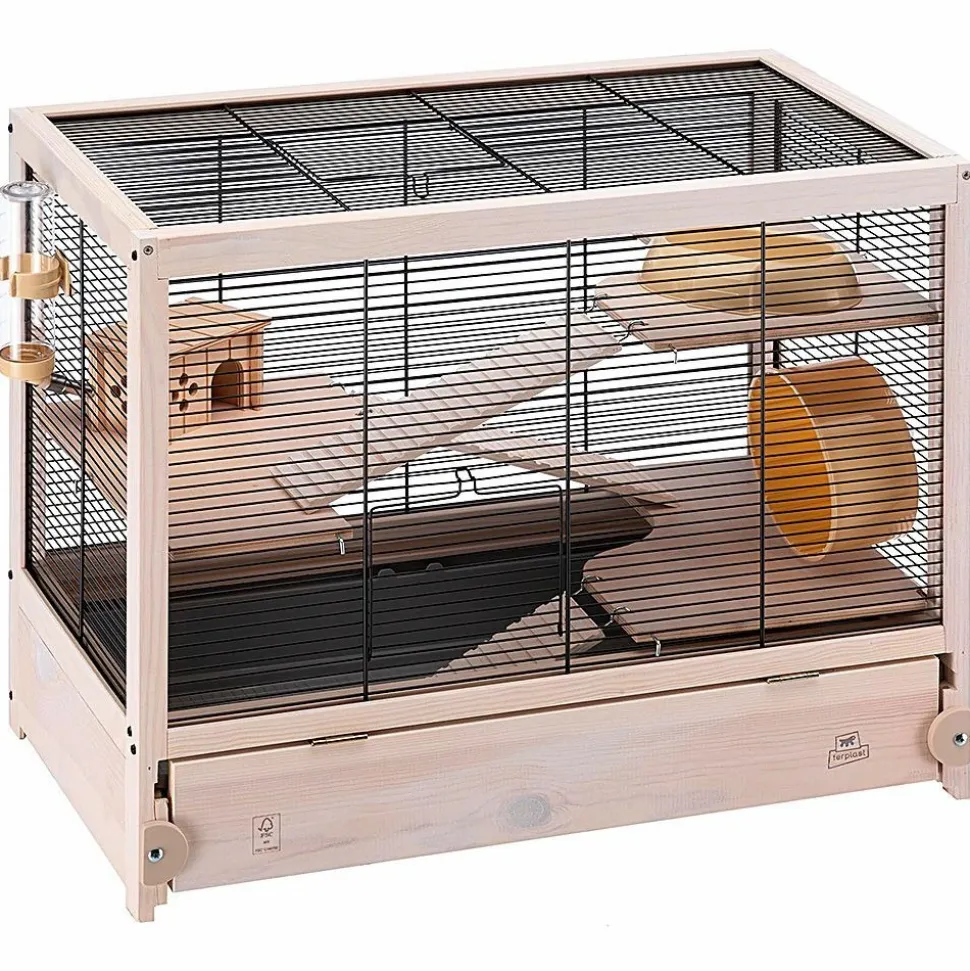 Ferplast cage en bois fsc pour hamsters hamsterville, souris et petits rongeurs, structure sur plusieurs niveaux, accessoires