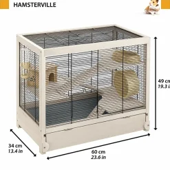 Ferplast cage en bois fsc pour hamsters hamsterville, souris et petits rongeurs, structure sur plusieurs niveaux, accessoires