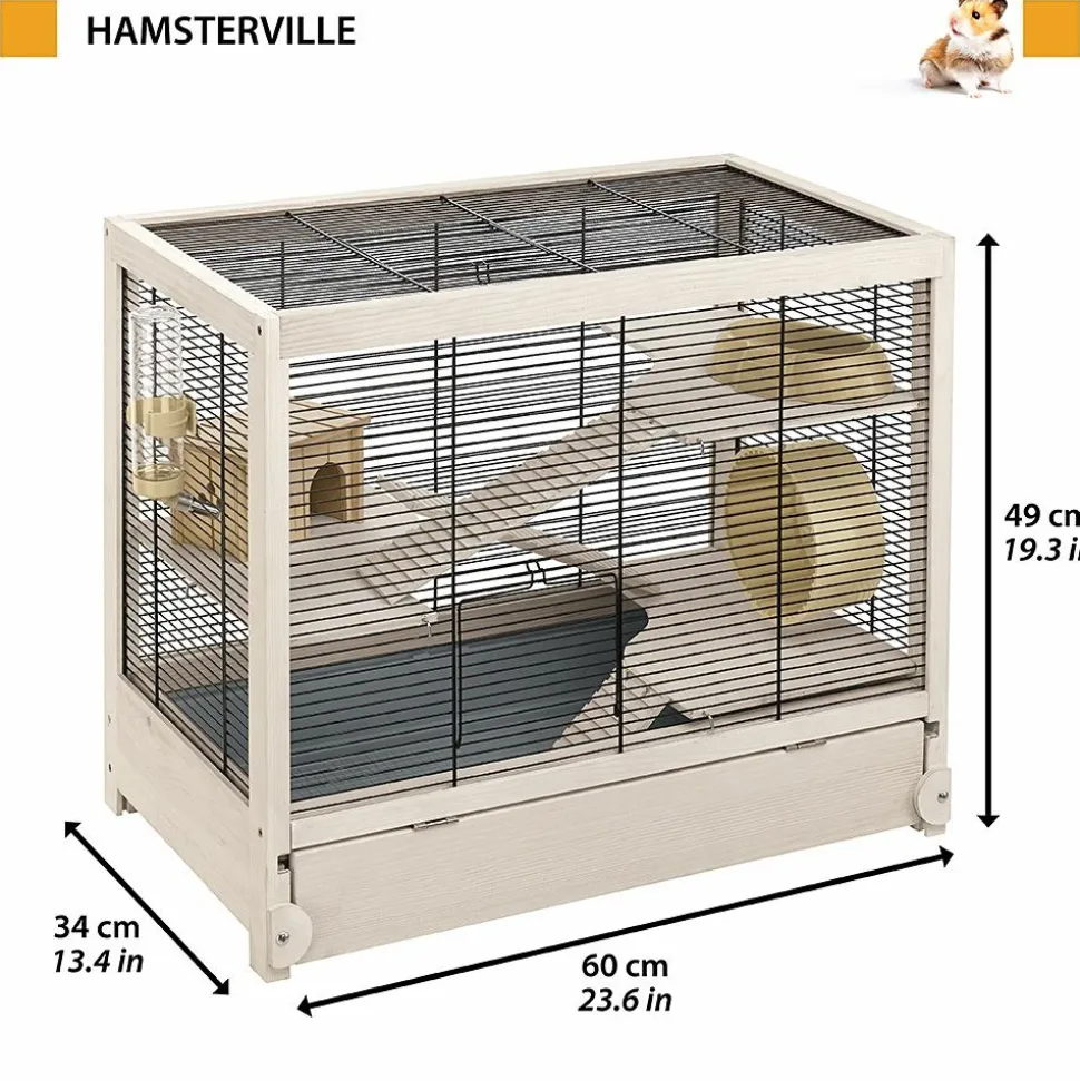Ferplast cage en bois fsc pour hamsters hamsterville, souris et petits rongeurs, structure sur plusieurs niveaux, accessoires