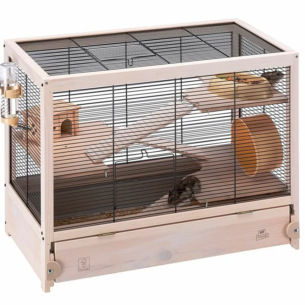 Ferplast cage en bois fsc pour hamsters hamsterville, souris et petits rongeurs, structure sur plusieurs niveaux, accessoires