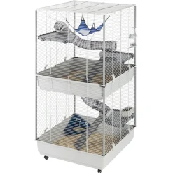 Ferplast cage pour fûrets furet tower, structure verticale sur plusieurs étages, roues et accessoires inclus, métal vernis gris et