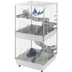Ferplast cage pour fûrets furet tower, structure verticale sur plusieurs étages, roues et accessoires inclus, métal vernis gris et