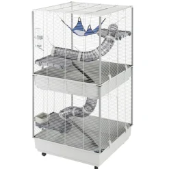 Ferplast cage pour fûrets furet tower, structure verticale sur plusieurs étages, roues et accessoires inclus, métal vernis gris et