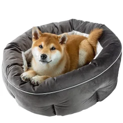 Ferplast couchage arrondi pour chiens et chats marquis 45, lit pour animaux, velours doux, lavable, ø 45 x 16 cm, gris