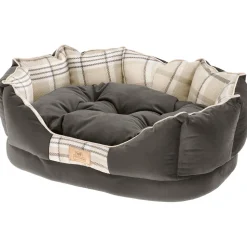 Ferplast couchage rembourré pour chats et chiens charles 70, divan avec coussin, sofa pour animaux, écossais, velours doux,