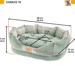 Ferplast couchage rembourré pour chats et chiens charles 70, divan avec coussin, sofa pour animaux, écossais, velours doux,
