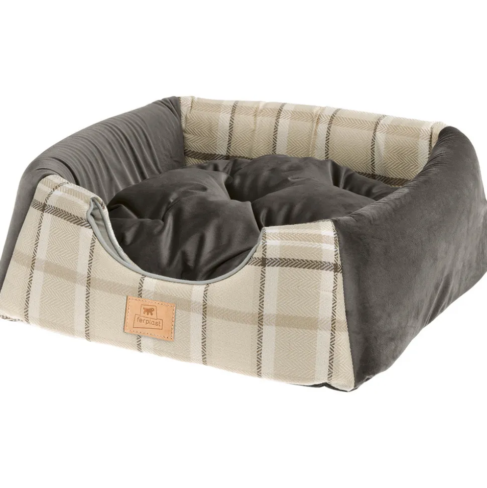 Ferplast, maisonnette pour chats d'intérieur edinburgh, couchage avec coussin, lit pour chats, écossais, velours doux, lavable,