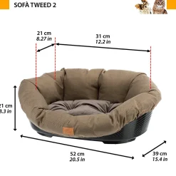 Ferplast panier chien et chat avec coussin sofa' 2 tweed lavable, lit pour chien et chat en plastique rembourré, corbeille en