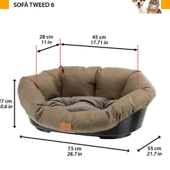 Ferplast panier chien et chat avec coussin sofa' 6 tweed lavable, lit pour chien et chat en plastique rembourré, corbeille en