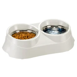 Ferplast support de gamelle pour chien duo feed avec 2 gamelles en acier inoxydable - système de double alimentation, antidérapant
