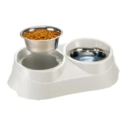 Ferplast support de gamelle pour chien duo feed avec 2 gamelles en acier inoxydable - système de double alimentation, antidérapant