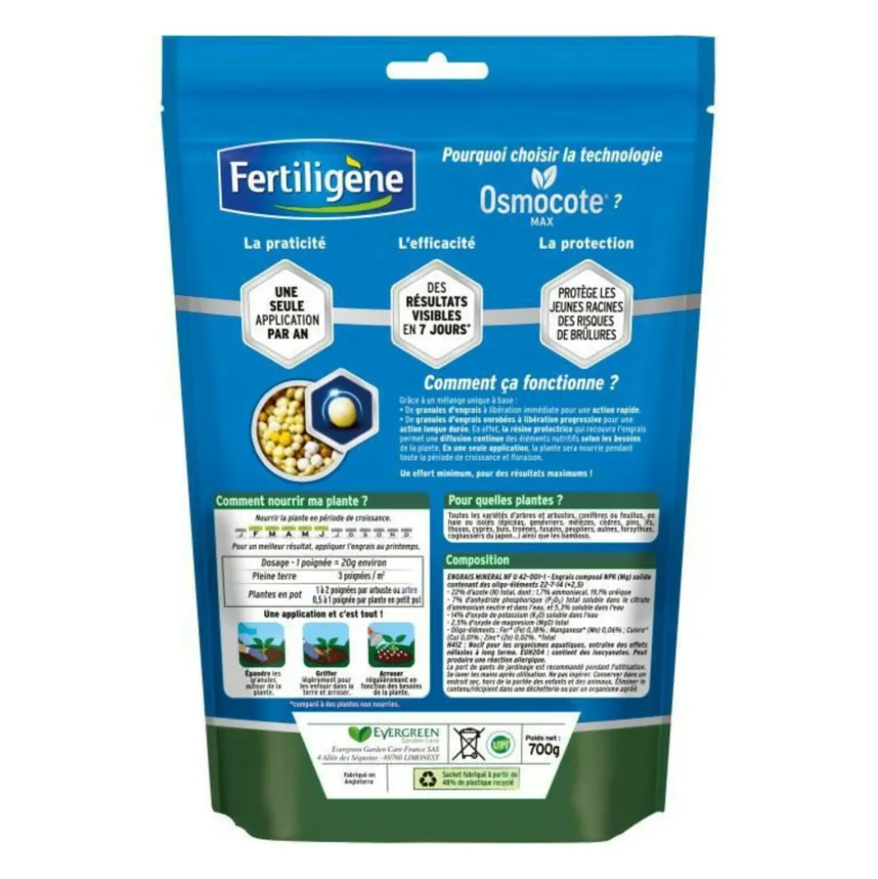 FERTILIGENE - Fertiligene - engrais longue duree osmocote max arbustes, buis, coniferes, haies 700g