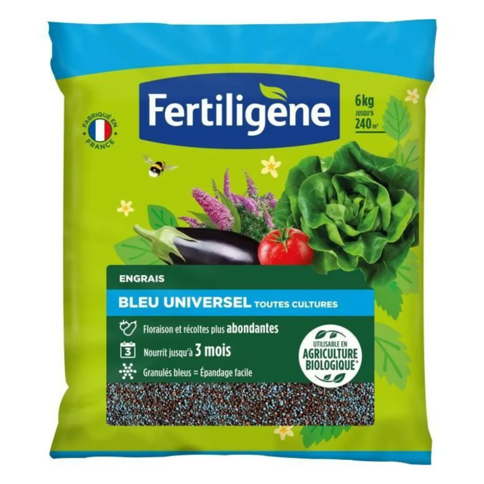 FERTILIGENE - Fertiligene fbleubio6 - engrais bleu universel 6 kg - floraison et récoltes abondantes - nourrit jusqu'a 3 mois - pour 240m²