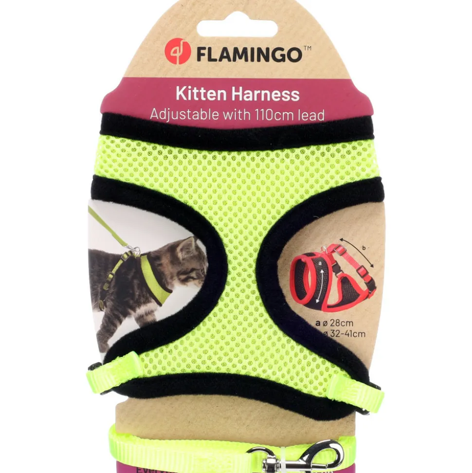 FLAMINGO - Harnais avec laisse couleur jaune fluo pour chaton