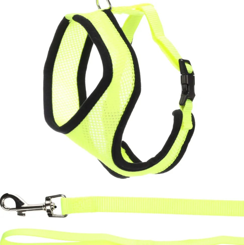 FLAMINGO - Harnais avec laisse jaune fluo pour grand chat