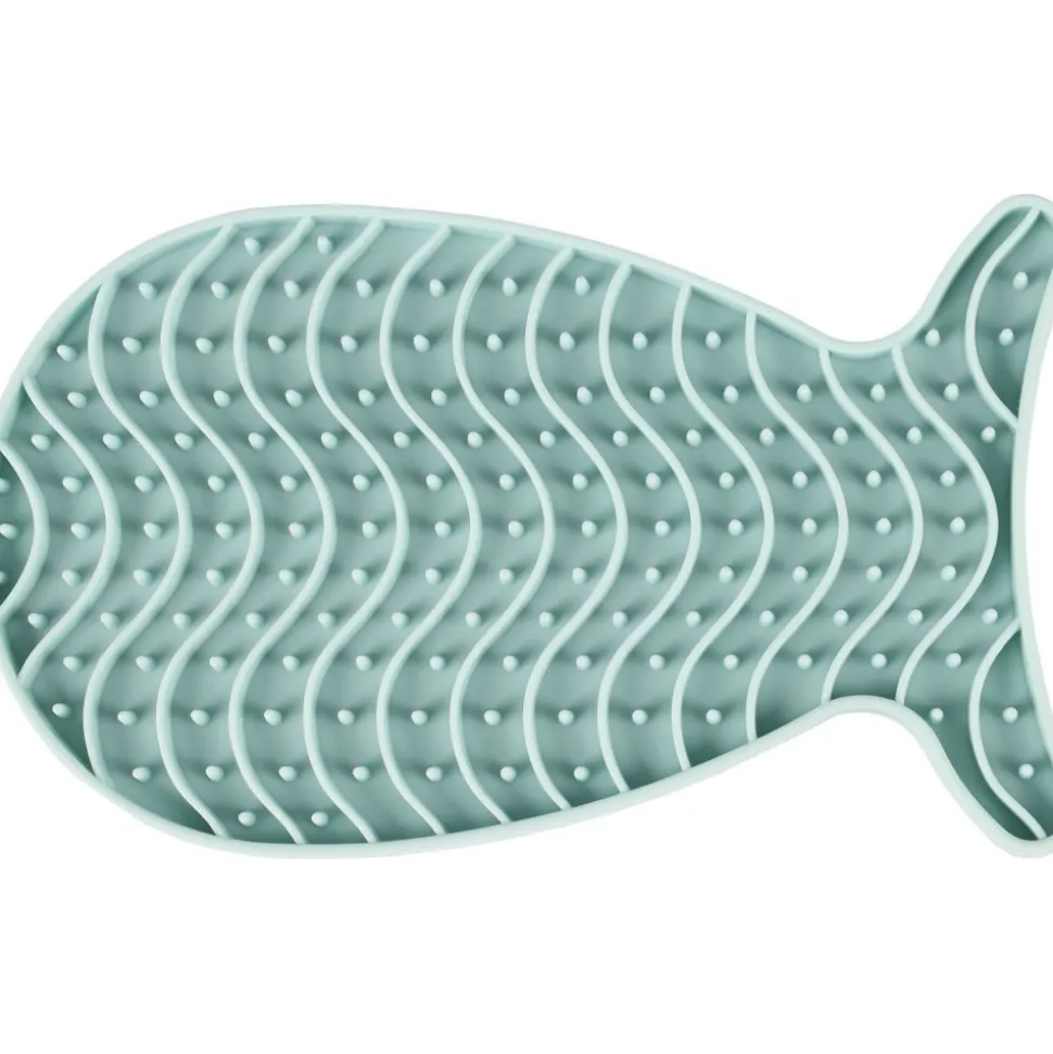 FLAMINGO - Tapis à lécher martha poisson vert en silicone pour chat