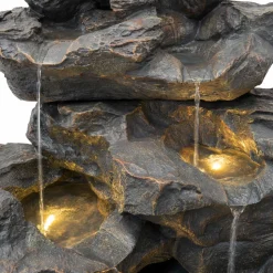 Fontaine de jardin rustic rapids avec éclairage led blanc chaud & brosse à nettoyage