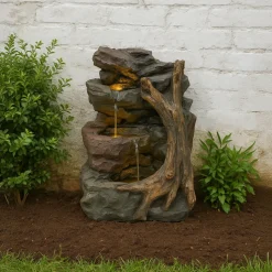 Fontaine de jardin willow springs avec éclairage led blanc chaud & brosse à nettoyage