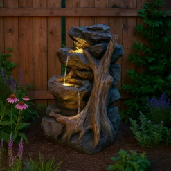 Fontaine de jardin willow springs avec éclairage led blanc chaud & brosse à nettoyage