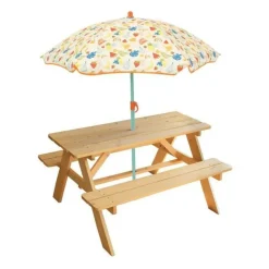 FUN HOUSE - Fun house fruity's table pique-nique en pin h.53 x l.95 x p.75 cm avec parasol h.125 x ø 100 cm - pour enfant