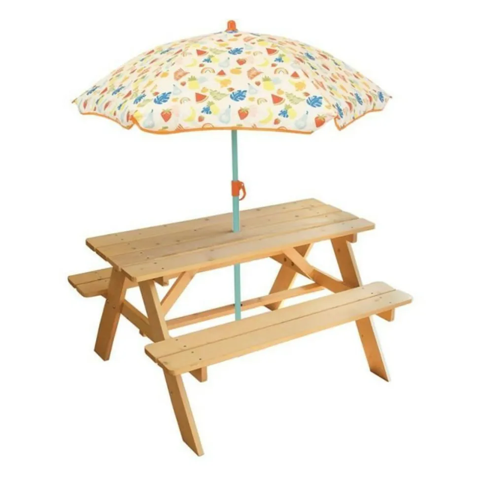 FUN HOUSE - Fun house fruity's table pique-nique en pin h.53 x l.95 x p.75 cm avec parasol h.125 x ø 100 cm - pour enfant