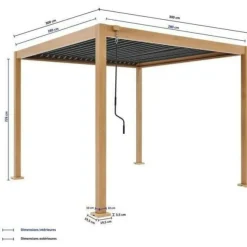 GAYA - Pergola bioclimatique - structure en aluminium et en acier - l300 x p300 x h240 cm - aspect bois