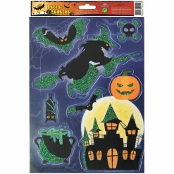 GLOBAL GIFT - Décoration de fenêtre électrostatique halloween - sorcière - paillettes