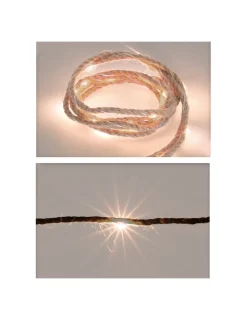 GÉNÉRIQUE - Guirlande fixe a piles 10 leds corde de jute lumière blanche chaude 1,10m