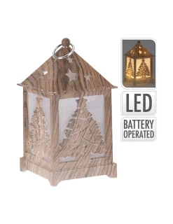 GÉNÉRIQUE - Lanterne led taillée en bois 6,5x6,5x12cm