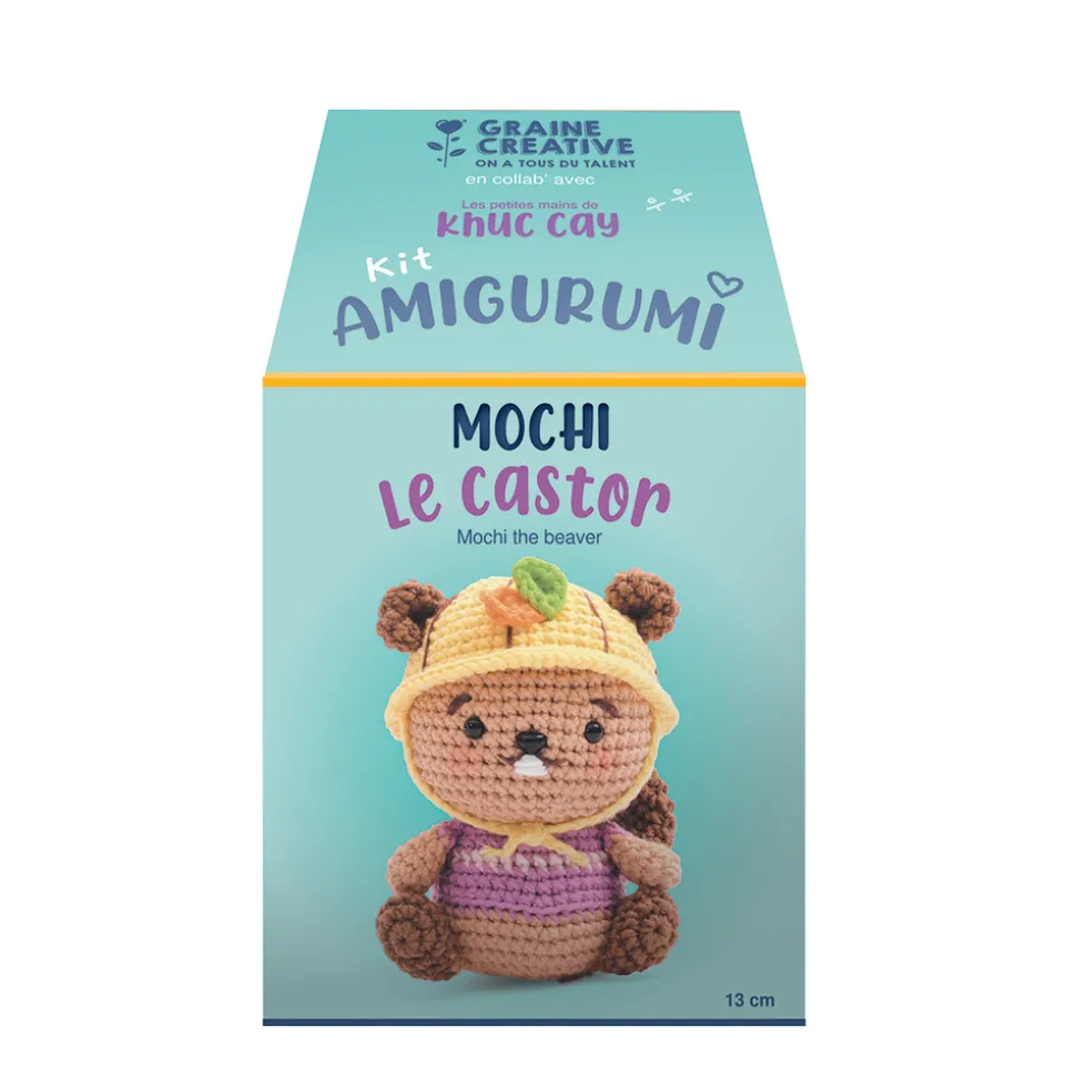 GRAINE CRÉATIVE - Kit crochet Minigurumi - Mochi le castor - 13 cm