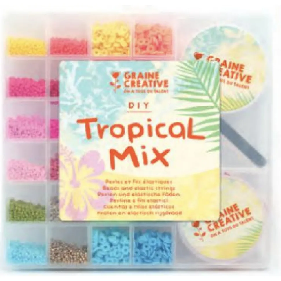GRAINE CREATIVE - Boite de perles et fils élastiques - tropical mix