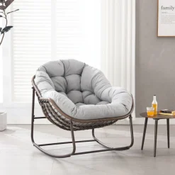 GUTENT - Chaise berçante d'extérieur, chaise berçante en osier surdimensionnée, porche avant, jardin, arrière-cour, terrasse, grise.