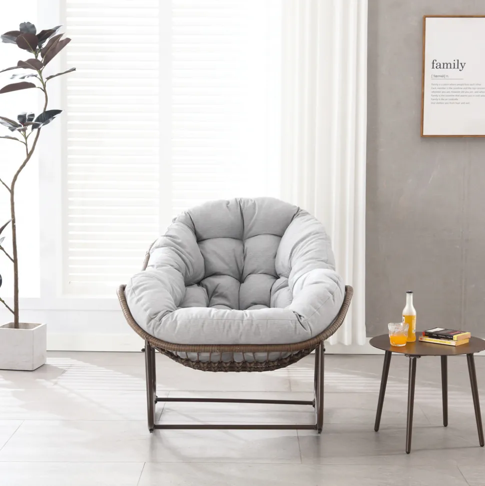 GUTENT - Chaise berçante d'extérieur, chaise berçante en osier surdimensionnée, porche avant, jardin, arrière-cour, terrasse, grise.