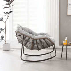 GUTENT - Chaise berçante d'extérieur, chaise berçante en osier surdimensionnée, porche avant, jardin, arrière-cour, terrasse, grise.