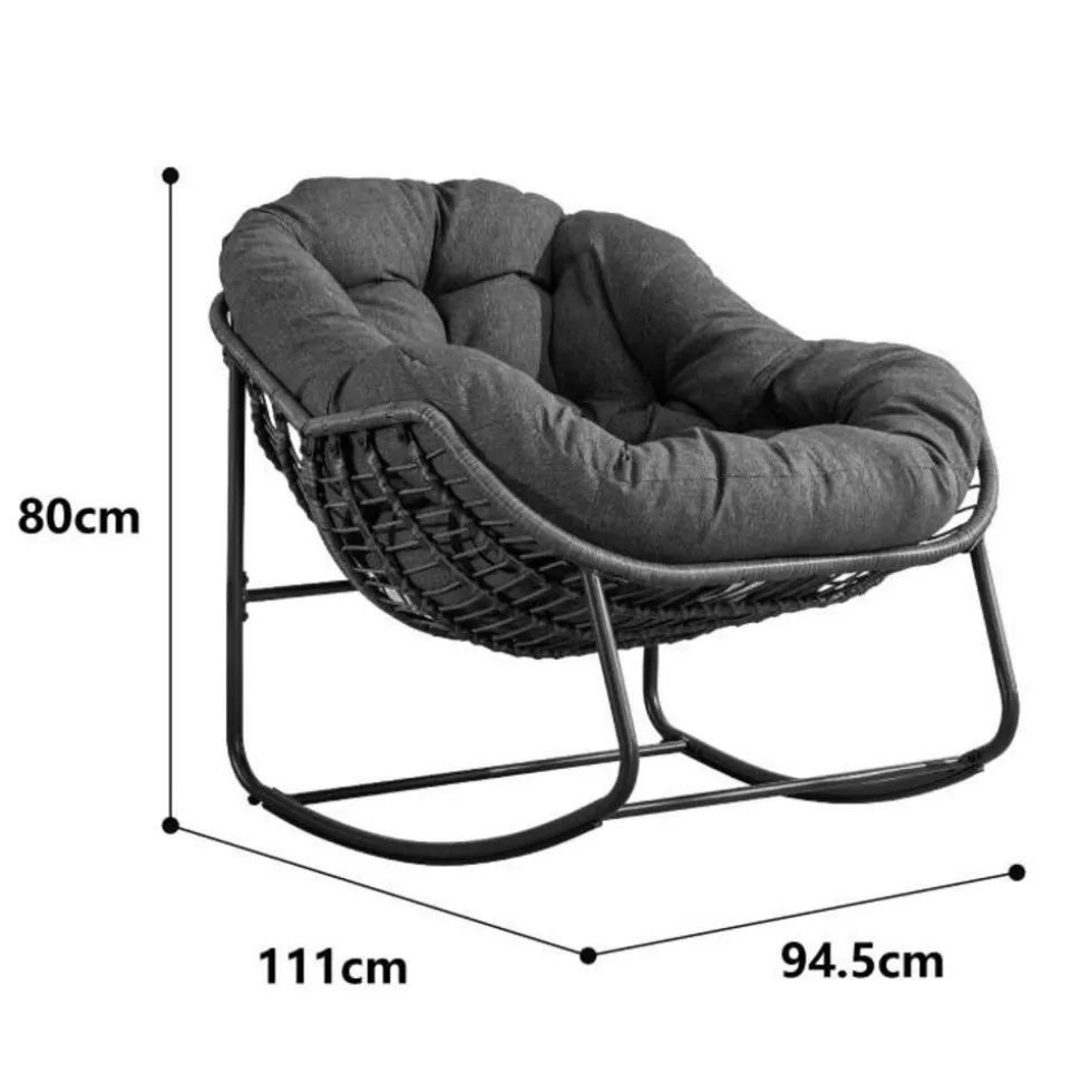 GUTENT - Chaise berçante d'extérieur, chaise berçante en osier surdimensionnée, porche avant, jardin, arrière-cour, terrasse, grise.