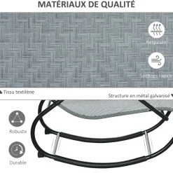 GUTENT - Chaise longue à bascule rocking chair ergonomique avec tétière amovible accoudoirs et repose-pieds revêtement texitlène