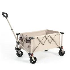 GUTENT - Chariot pliable jardin, roues tout-terrain, poignée réglable, beige