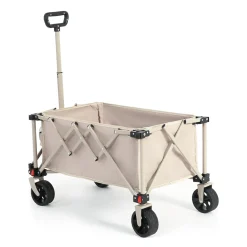 GUTENT - Chariot pliable jardin, roues tout-terrain, poignée réglable, beige