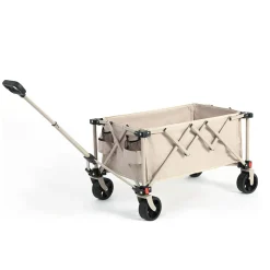 GUTENT - Chariot pliable jardin, roues tout-terrain, poignée réglable, beige