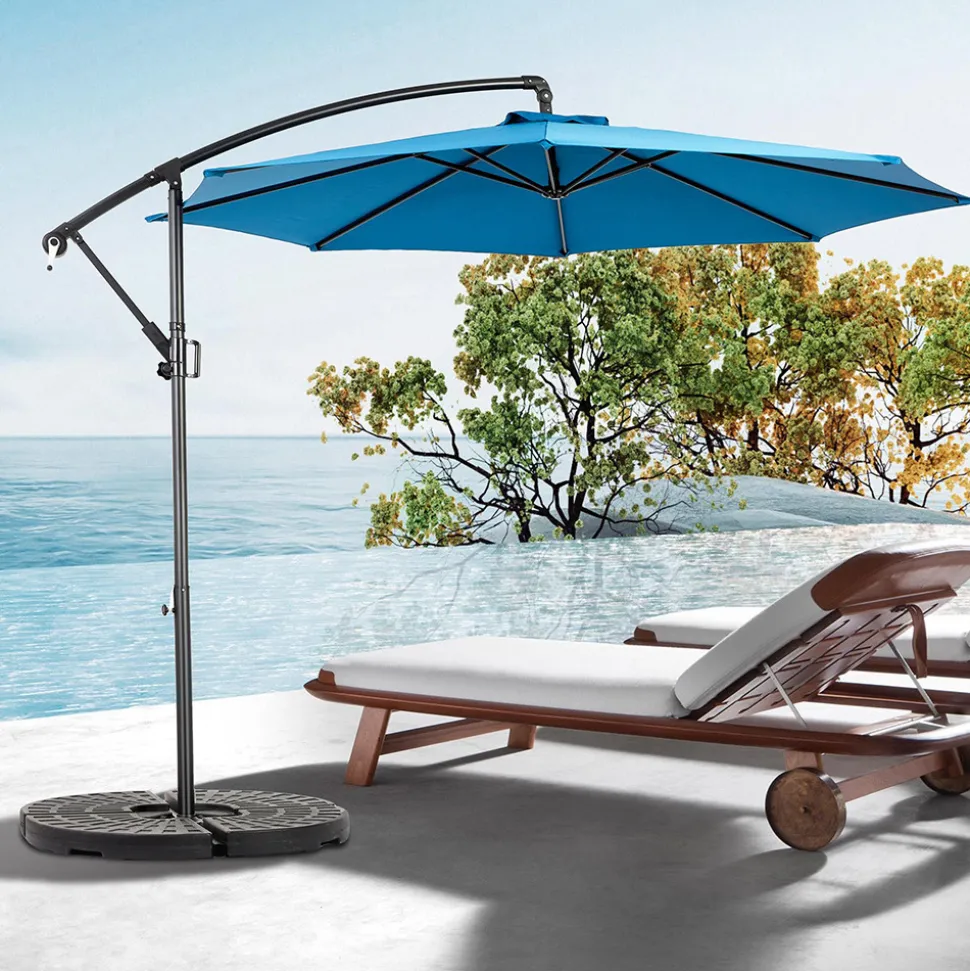 GUTENT - Parasol à manivelle,grand parasol double face rectangulaire,bleu