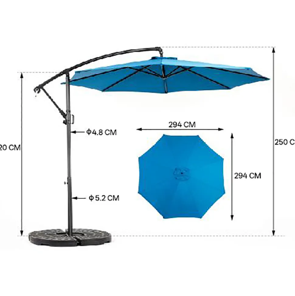 GUTENT - Parasol à manivelle,grand parasol double face rectangulaire,bleu