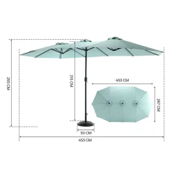 GUTENT - Parasol double face rectangulaire grand avec manivelle,vert clair
