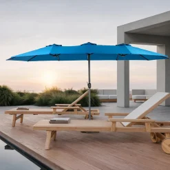 GUTENT - Parasol double face rectangulaire grand avec manivelle,bleu foncé