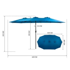 GUTENT - Parasol double face rectangulaire grand avec manivelle,bleu foncé