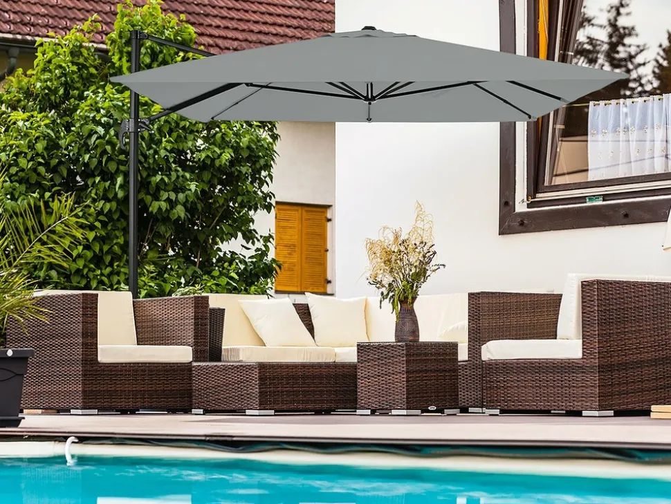 HABITAT ET JARDIN - Parasol jardin déporté en aluminium "sky 4" - 3 x 4 m - gris - avec housse