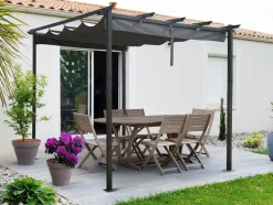 HABITAT ET JARDIN - Pergola en aluminium avec toit rétractable - 3 x 3 m - gris
